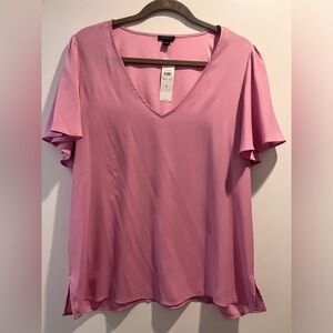 Ann Taylor silk blouse, flowy sleeves, pink color. size L
